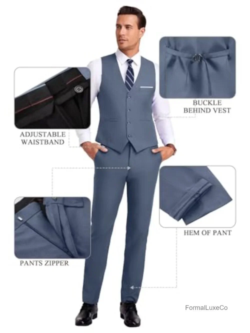 Slim Fit 3-Piece Notched Lapel Suit with Jacket, Vest, Pants